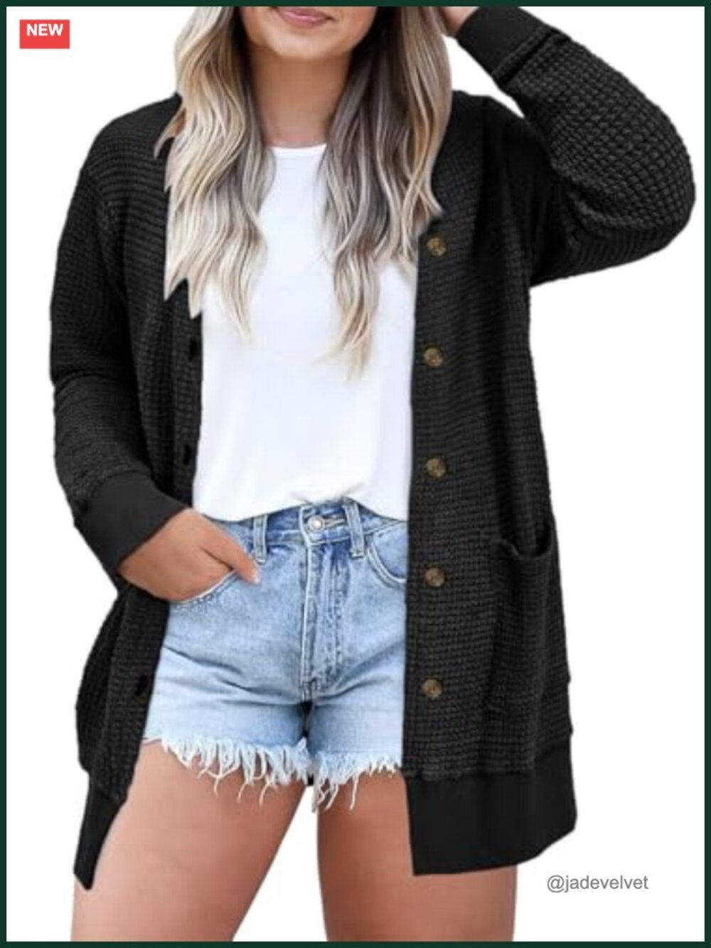 Plus Size Waffle Knit Button Front Cardigan Sweater
